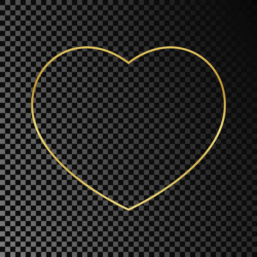 goud gloeiend hart vorm kader geïsoleerd Aan donker achtergrond. glimmend kader met gloeiend Effecten. vector illustratie.