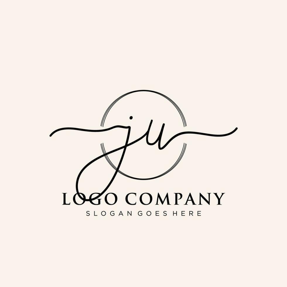 eerste ju vrouwelijk logo collecties sjabloon. handschrift logo van eerste handtekening, bruiloft, mode, juwelen, boetiek, bloemen en botanisch met creatief sjabloon voor ieder bedrijf of bedrijf. vector