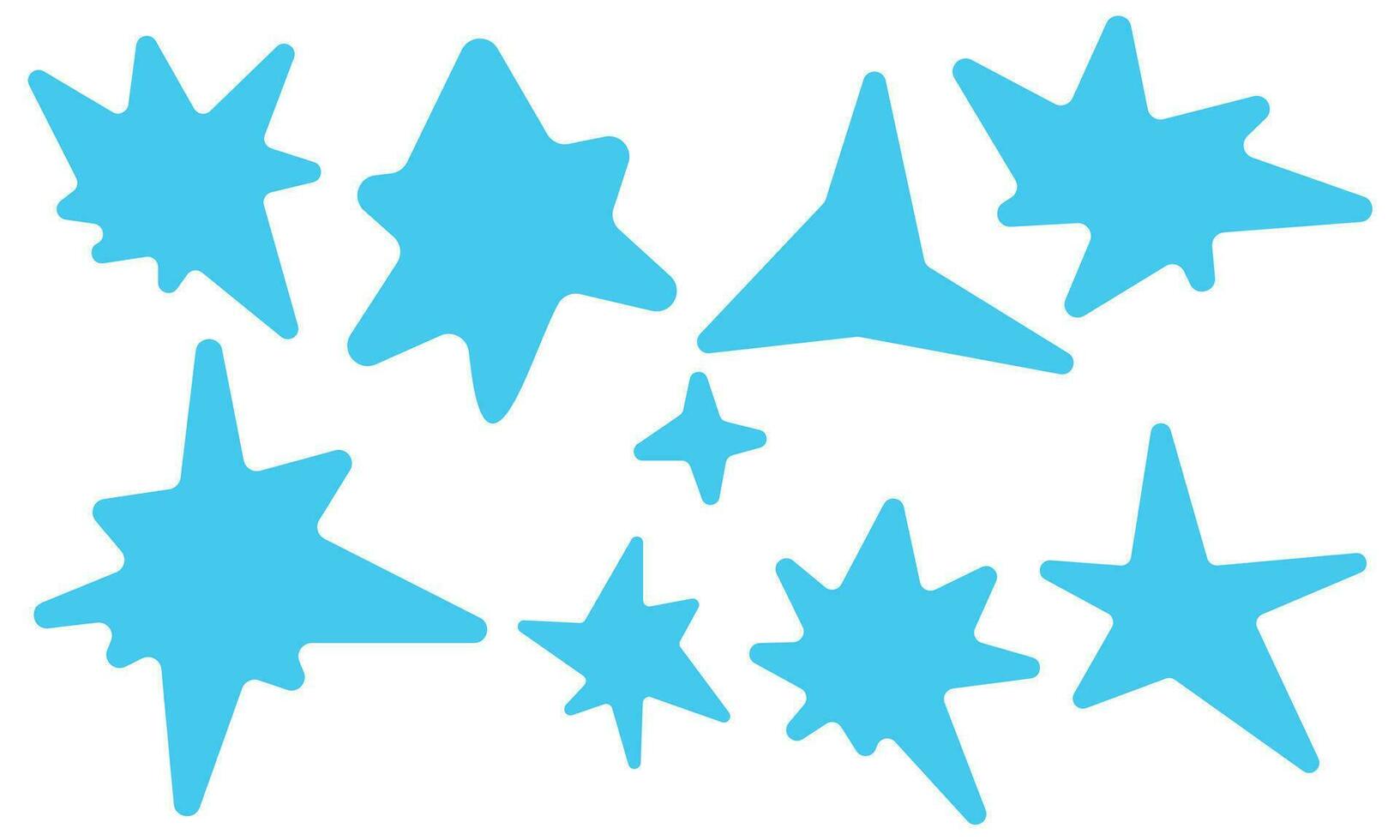 een reeks van blauw afgeronde sterren. helder vonken in de lucht, de symbool van vuurwerk, de gloed van een ster. glinsterende decoratie, gloeiend licht effect, helder flash. vector illustratie van geïsoleerd flikkeren