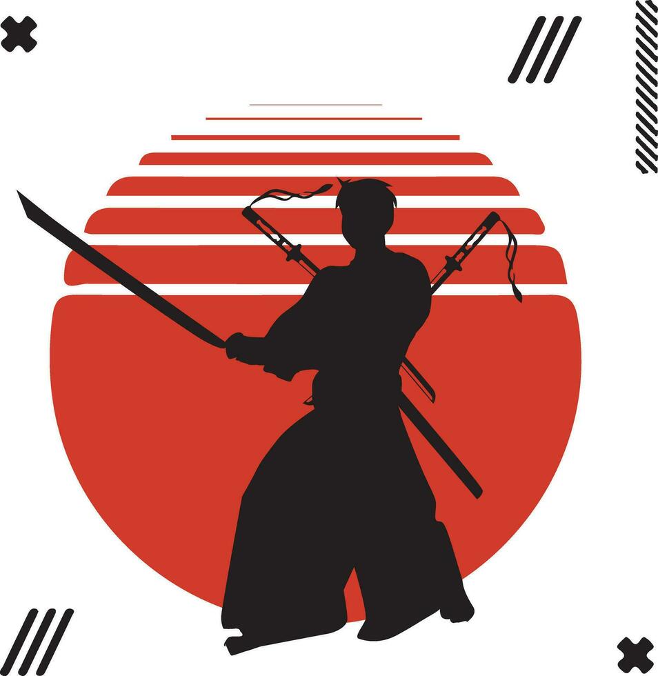 vector silhouet samurai Japans illustratie