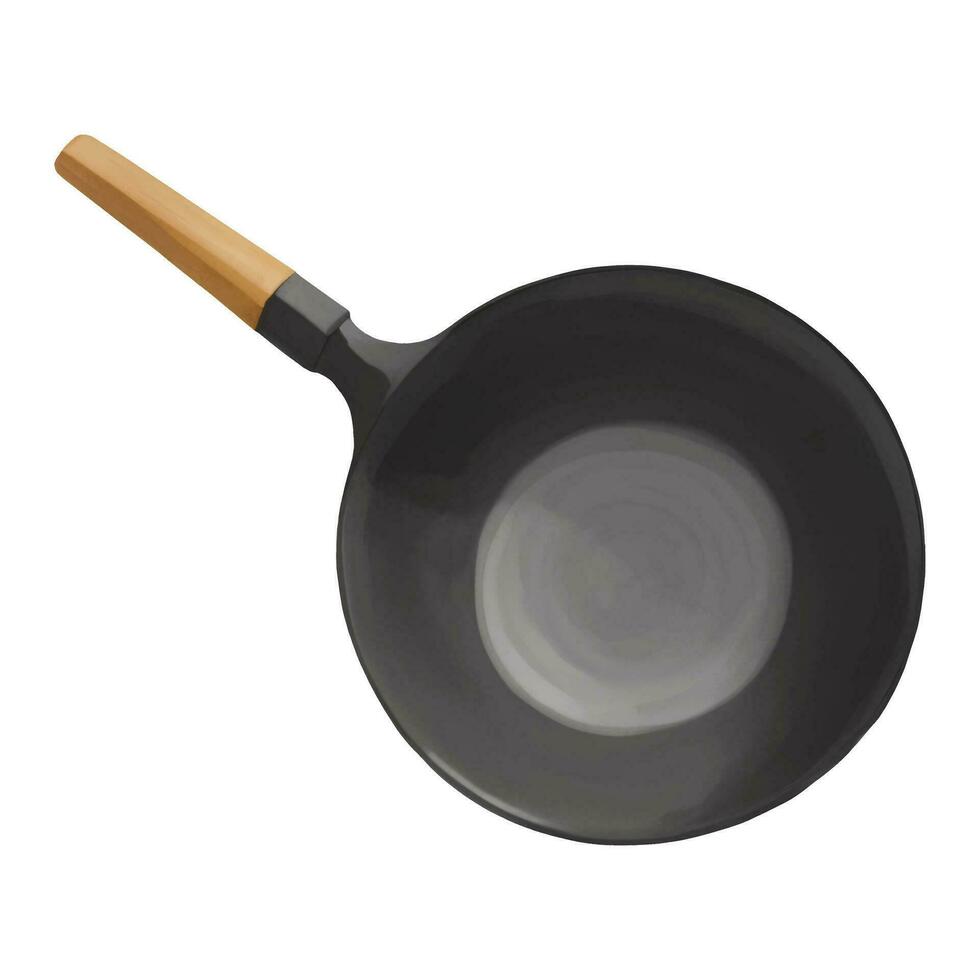 wok met houten omgaan met top visie geïsoleerd hand- getrokken schilderij illustratie vector