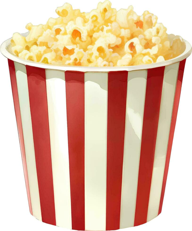 popcorn Aan gestreept karton doos gedetailleerd hand- getrokken illustratie vector geïsoleerd