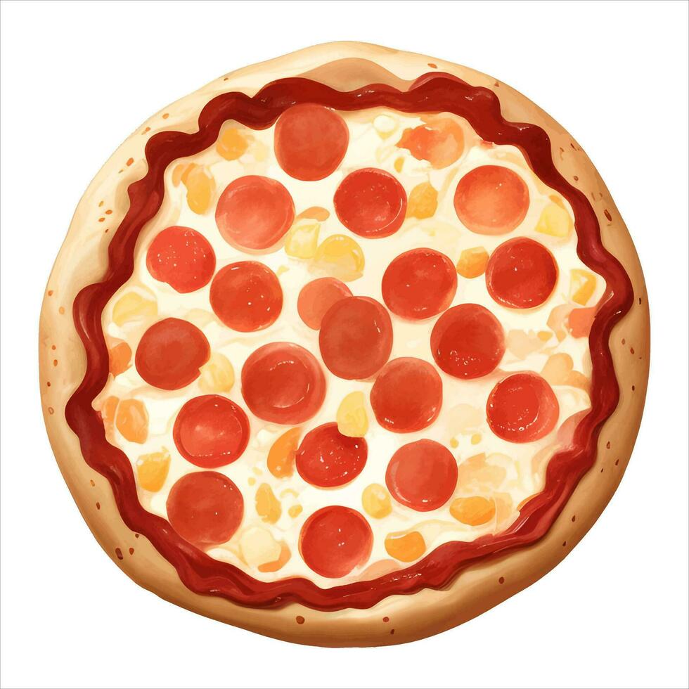 peperoni kaas pizza top visie geïsoleerd gedetailleerd hand- getrokken schilderij illustratie vector