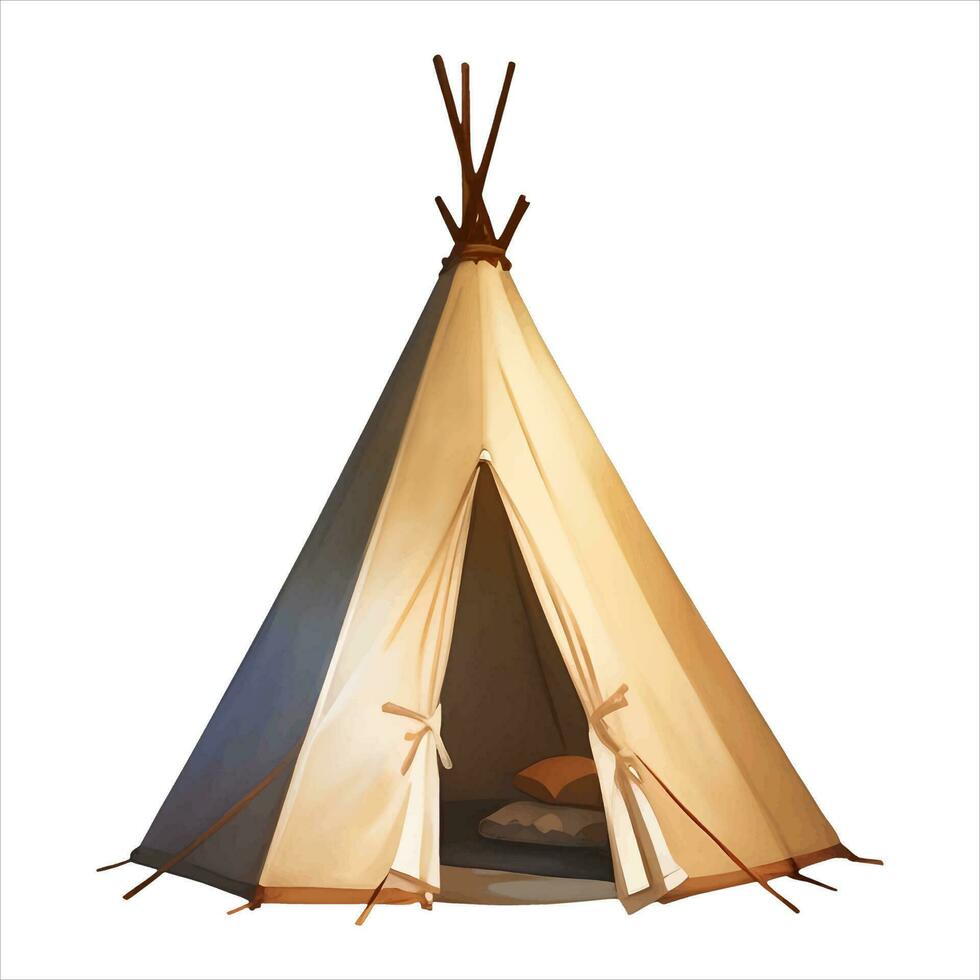 Indisch tent Tipi geïsoleerd gedetailleerd hand- getrokken schilderij illustratie vector