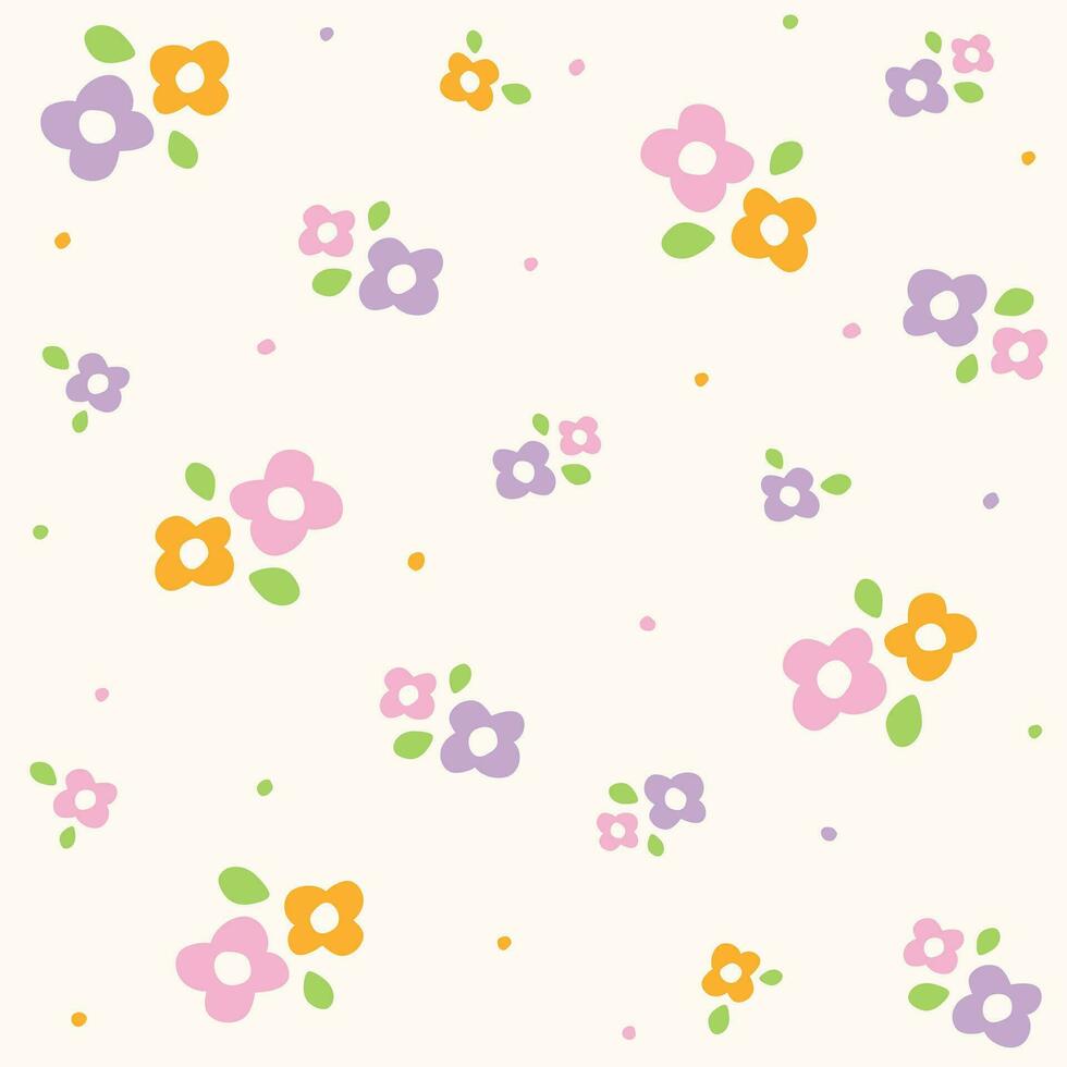 schattig tekening roze Purper oranje bloem bloemen ditsy blad stip punt confetti. abstract biologisch vorm hand- getrokken hand- tekening tekenfilm. kleur kleurrijk pastel naadloos patroon voorjaar zomer achtergrond. vector