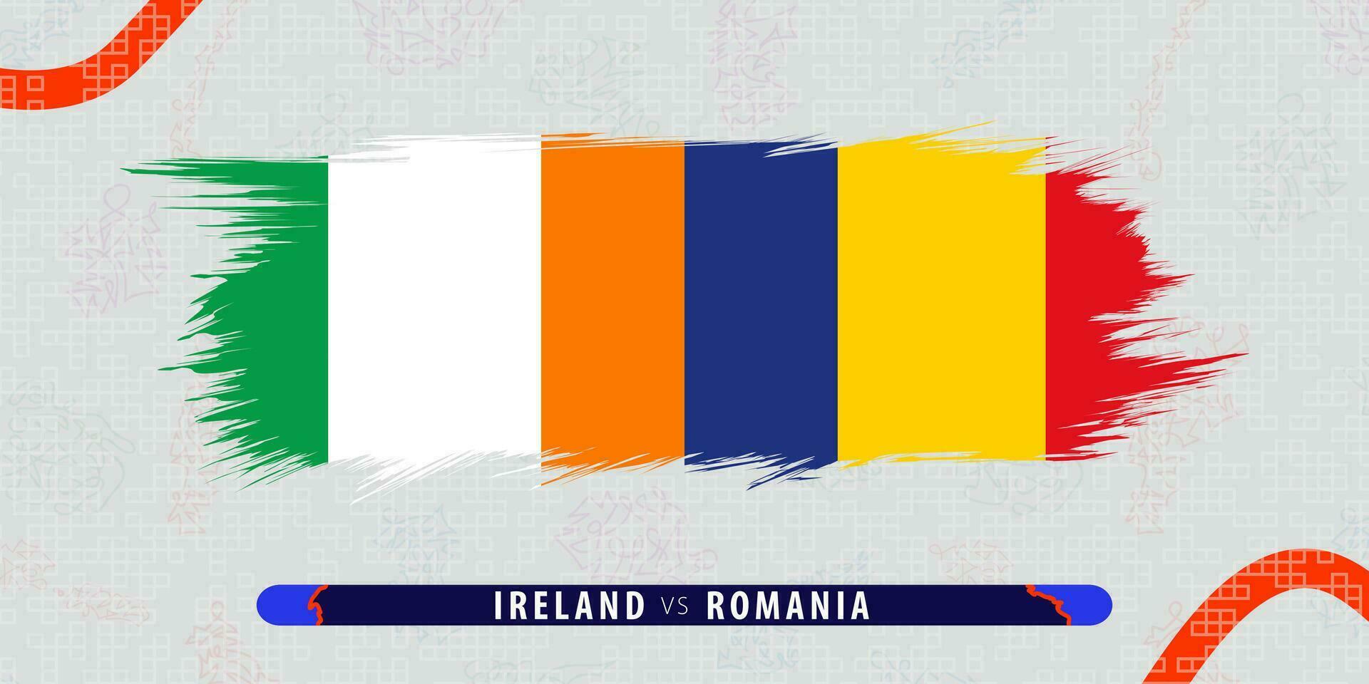 Ierland vs Roemenië, Internationale rugby bij elkaar passen illustratie in penseelstreek stijl. abstract grungy icoon voor rugby wedstrijd. vector