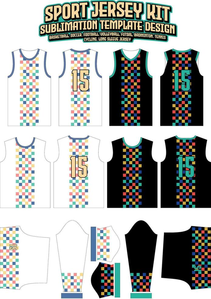 veelkleurig pleinen Jersey ontwerp sportkleding lay-out sjabloon vector