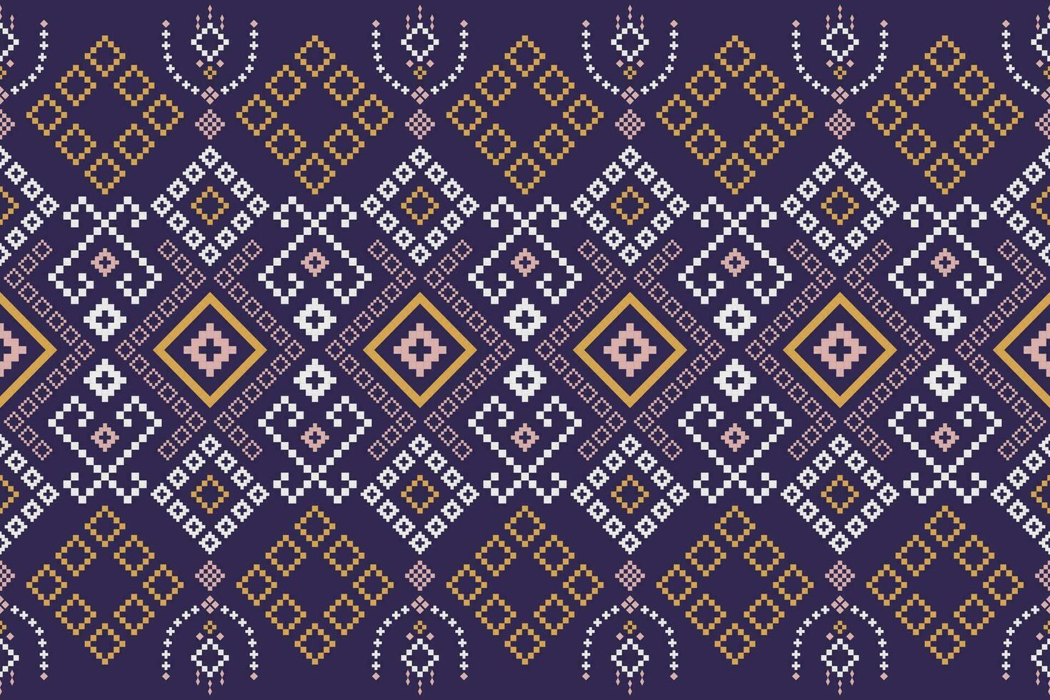 Purper kruis steek traditioneel etnisch patroon paisley bloem ikat achtergrond abstract aztec Afrikaanse Indonesisch Indisch naadloos patroon voor kleding stof afdrukken kleding jurk tapijt gordijnen en sarong vector