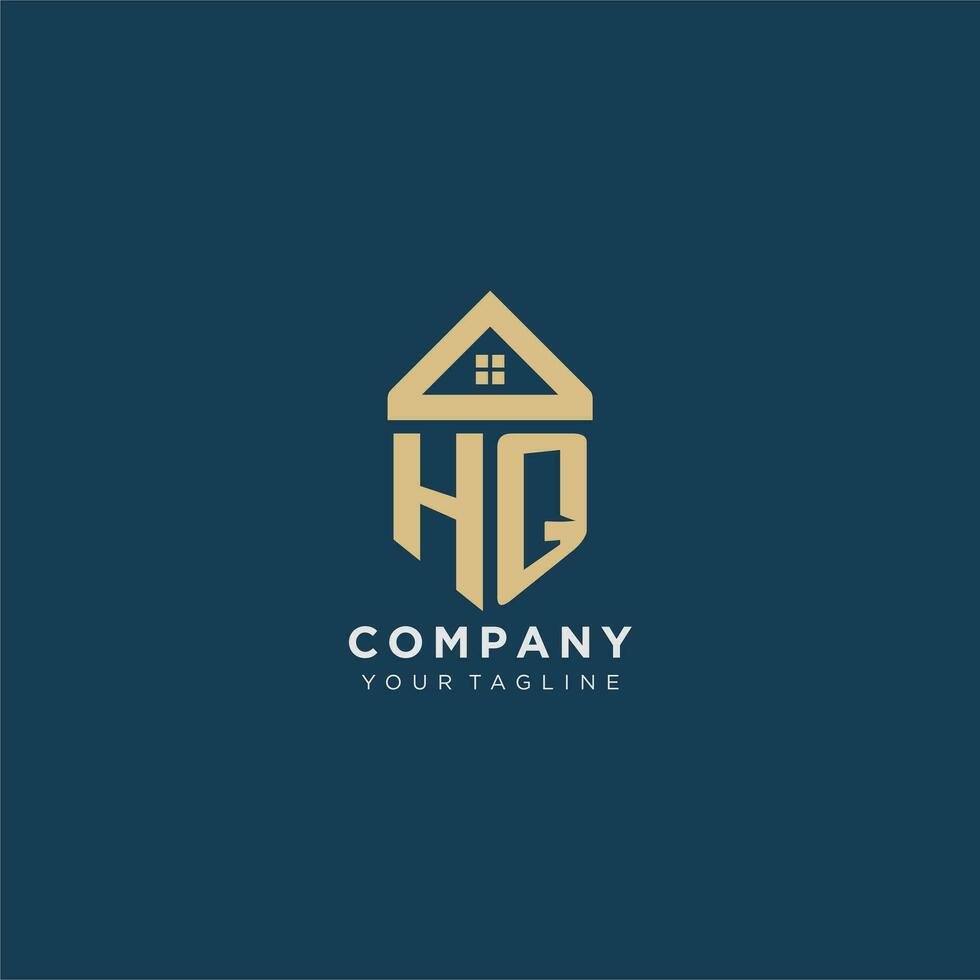eerste brief hq met gemakkelijk huis dak creatief logo ontwerp voor echt landgoed bedrijf vector