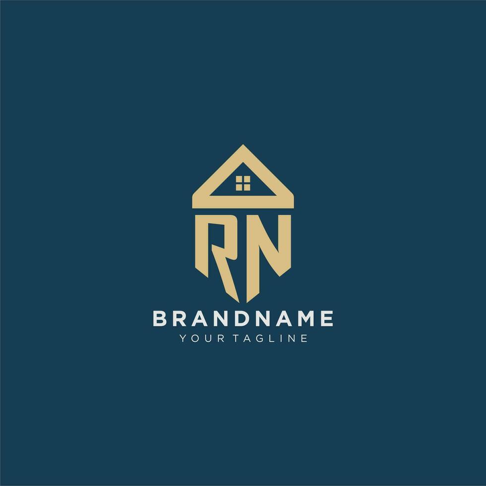eerste brief rn met gemakkelijk huis dak creatief logo ontwerp voor echt landgoed bedrijf vector