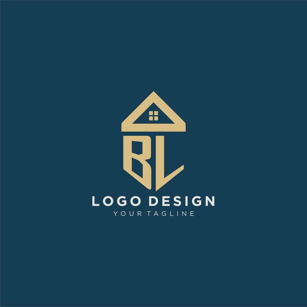 eerste brief bl met gemakkelijk huis dak creatief logo ontwerp voor echt landgoed bedrijf vector