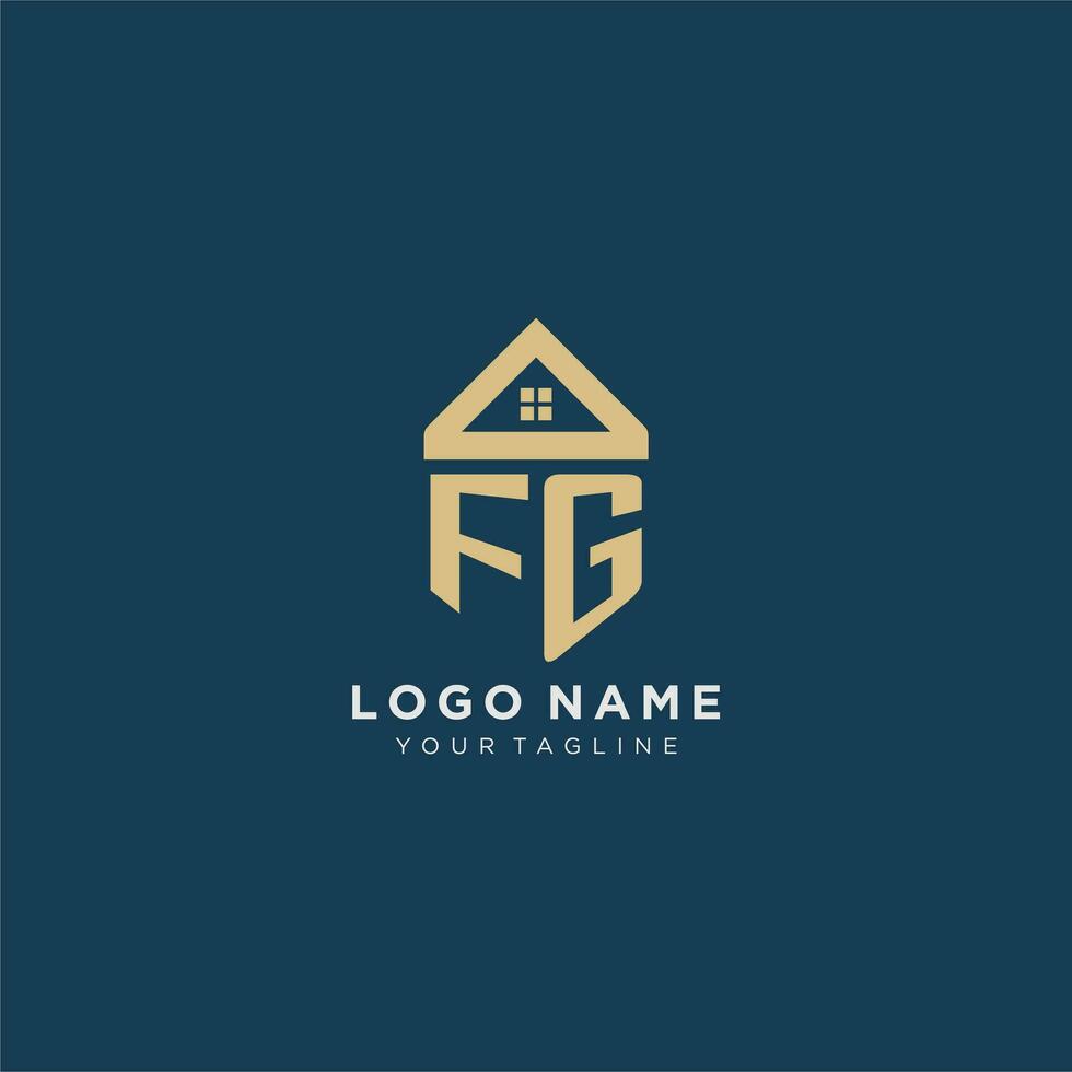 eerste brief fg met gemakkelijk huis dak creatief logo ontwerp voor echt landgoed bedrijf vector