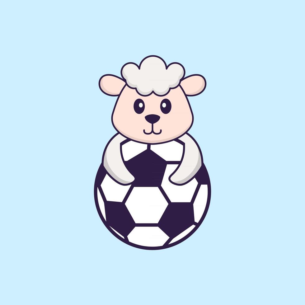 schattige schapen voetballen. dierlijk beeldverhaalconcept geïsoleerd. kan worden gebruikt voor t-shirt, wenskaart, uitnodigingskaart of mascotte. platte cartoonstijl vector