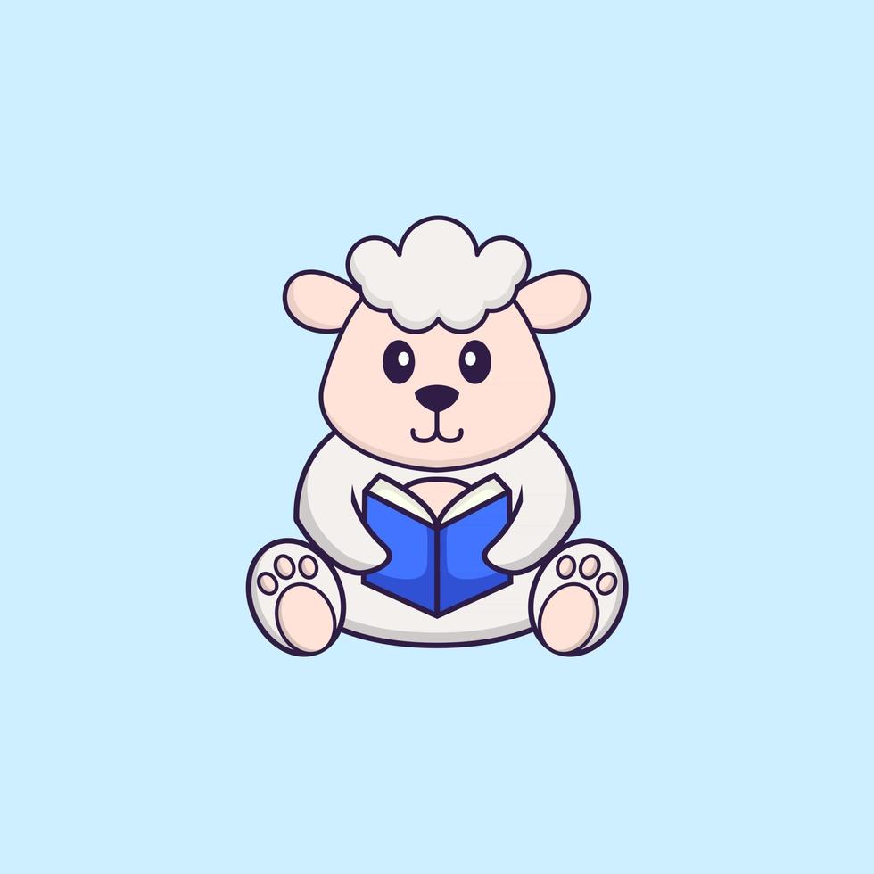 schattige schapen die een boek lezen. dierlijk beeldverhaalconcept geïsoleerd. kan worden gebruikt voor t-shirt, wenskaart, uitnodigingskaart of mascotte. platte cartoonstijl vector