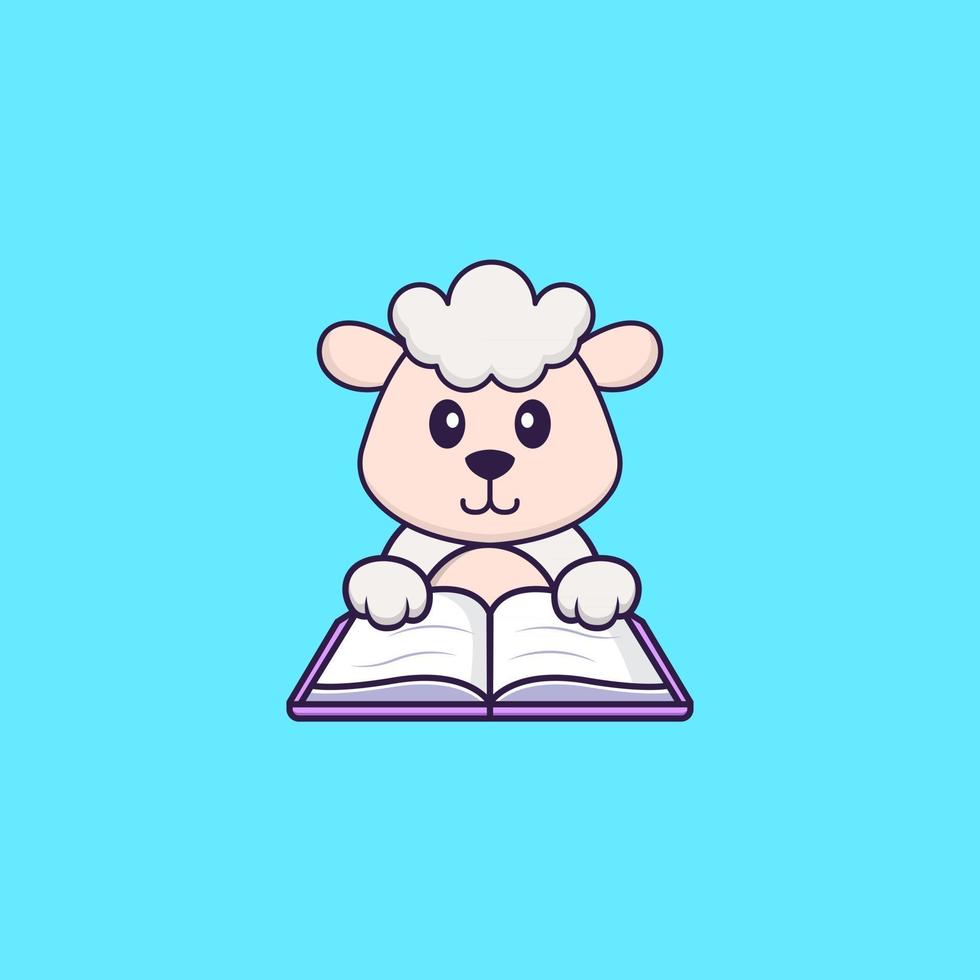 schattige schapen die een boek lezen. dierlijk beeldverhaalconcept geïsoleerd. kan worden gebruikt voor t-shirt, wenskaart, uitnodigingskaart of mascotte. platte cartoonstijl vector