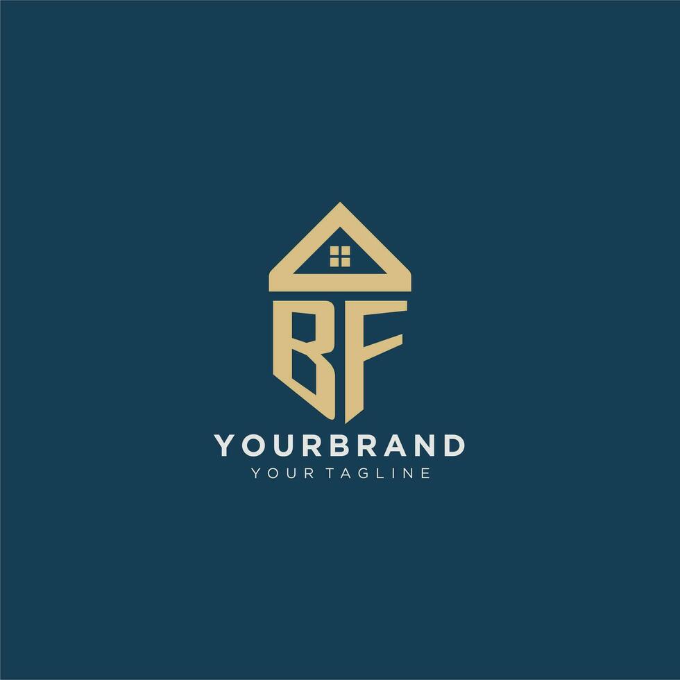 eerste brief bf met gemakkelijk huis dak creatief logo ontwerp voor echt landgoed bedrijf vector