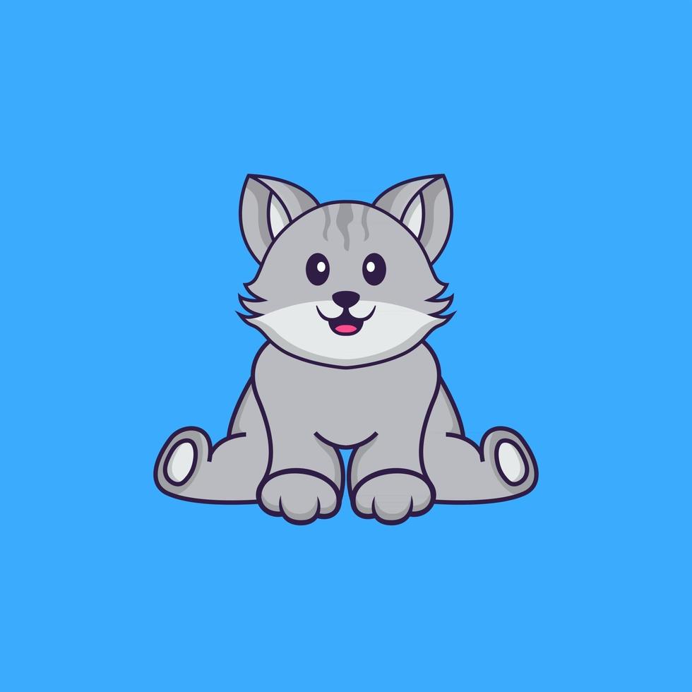 schattige kat zit. dierlijk beeldverhaalconcept geïsoleerd. kan worden gebruikt voor t-shirt, wenskaart, uitnodigingskaart of mascotte. platte cartoonstijl vector