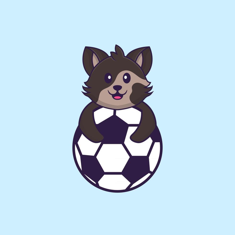 schattige kat voetballen. dierlijk beeldverhaalconcept geïsoleerd. kan worden gebruikt voor t-shirt, wenskaart, uitnodigingskaart of mascotte. platte cartoonstijl vector