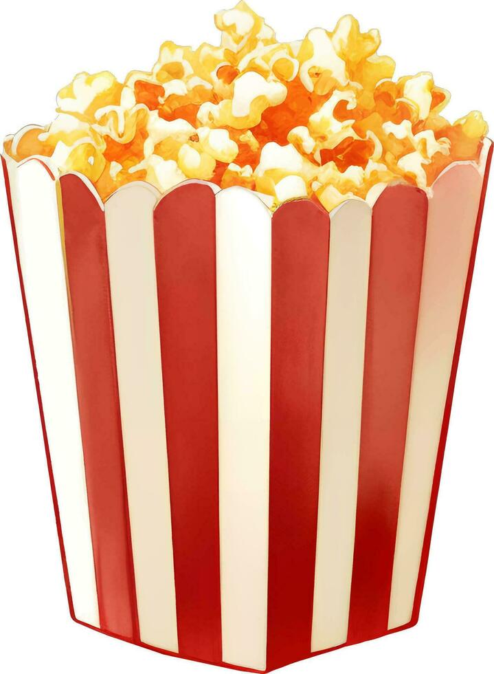 popcorn Aan gestreept karton doos gedetailleerd hand- getrokken illustratie vector geïsoleerd