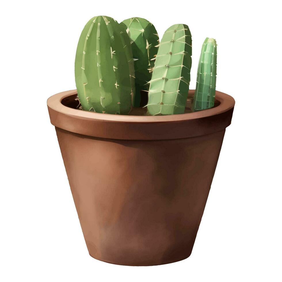 cactus in een fabriek pot geïsoleerd gedetailleerd hand- getrokken schilderij illustratie vector