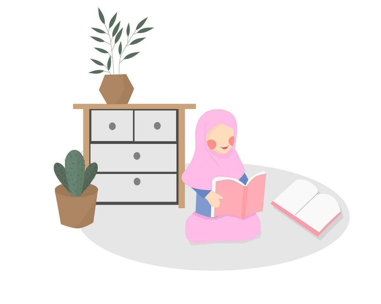 moslim meisje lezen een boek illustratie vector