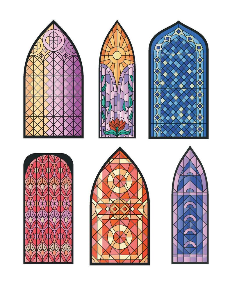 kathedraal mozaïek- ramen reeks vector