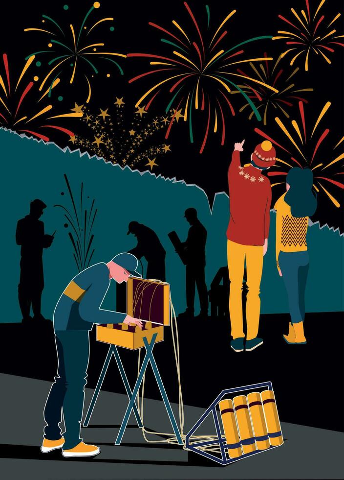 pyrotechniek vuurwerk lancering vlak collage vector