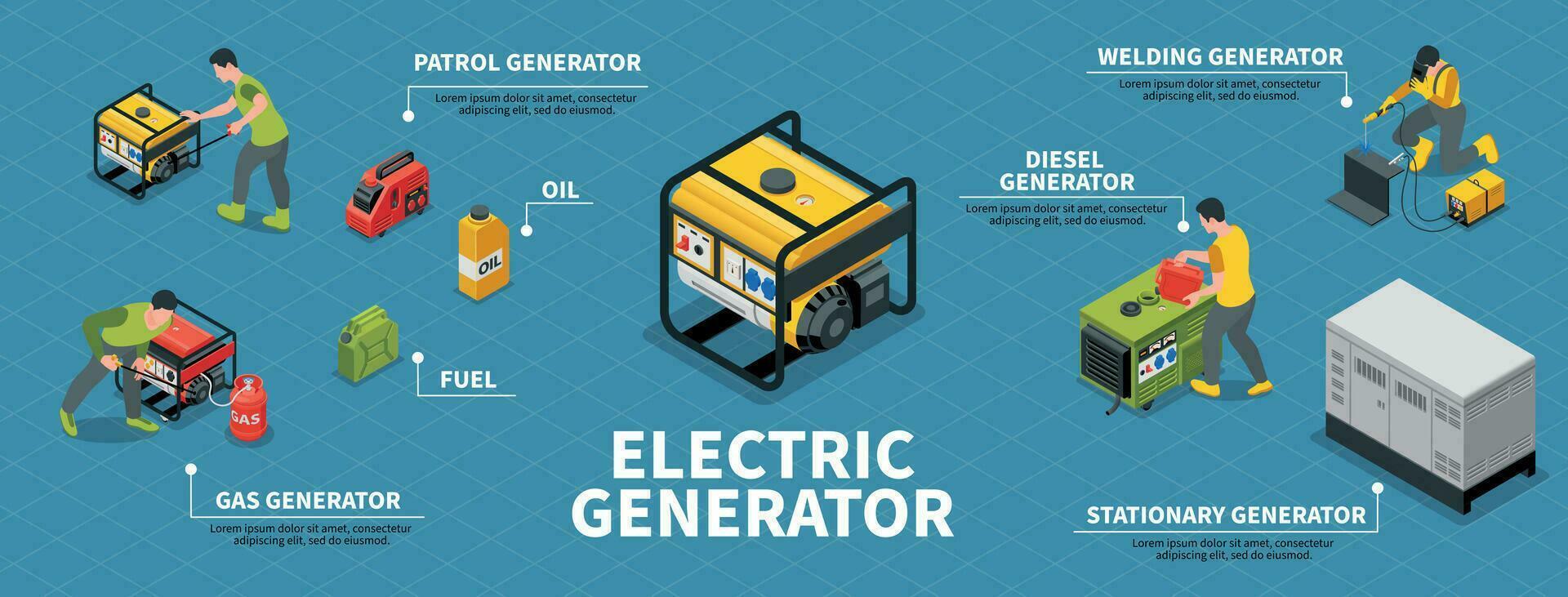 elektrisch generator infographic reeks vector
