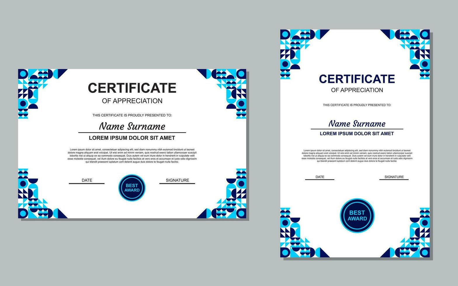 certificaat sjabloon ontwerp in blauw voor waardering. modern stijl certificaat ontwerp. vector