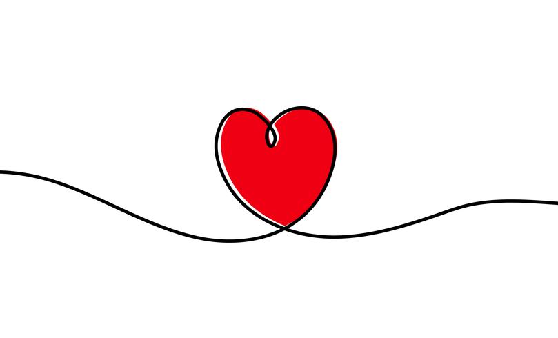 Ononderbroken één lijntekening van rood die hart op witte achtergrond wordt geïsoleerd. Vector illustratie