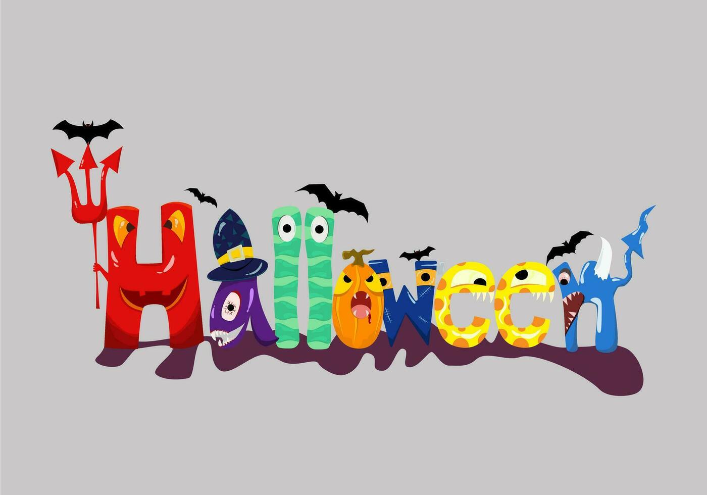 halloween tekenfilm geest vector belettering, halloween groet kaart vector illustratie of schattig tekenfilm achtergrond.