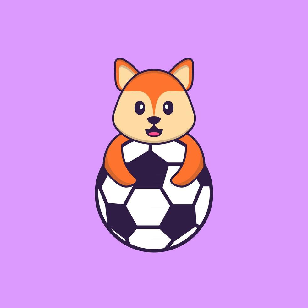 schattige vos aan het voetballen. dierlijk beeldverhaalconcept geïsoleerd. kan worden gebruikt voor t-shirt, wenskaart, uitnodigingskaart of mascotte. platte cartoonstijl vector