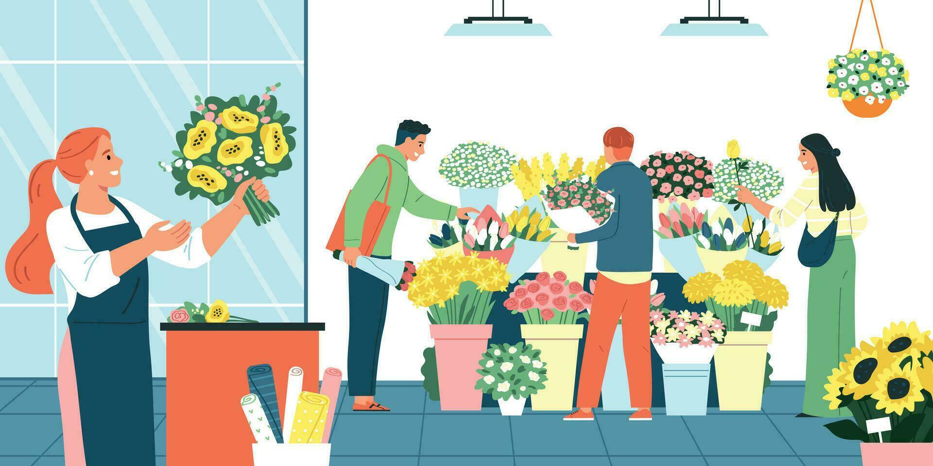 bloem en bloemist winkel illustratie vector