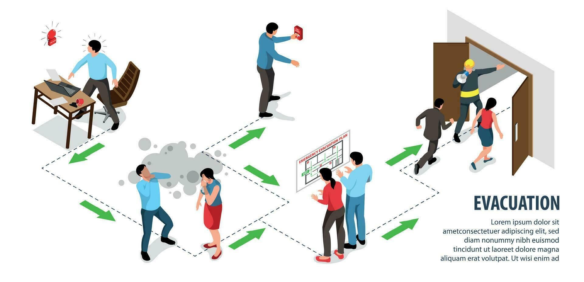 isometrische evacuatie infographics vector