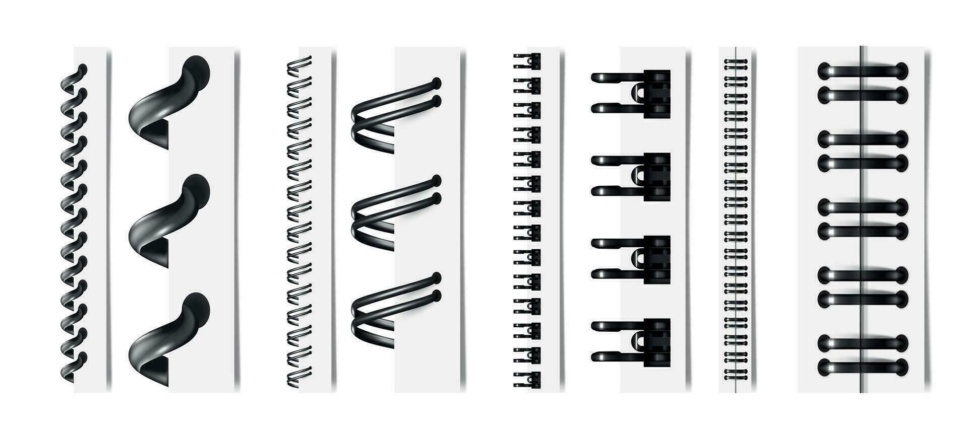 realistisch metaal bindmiddelen monochroom verzameling vector