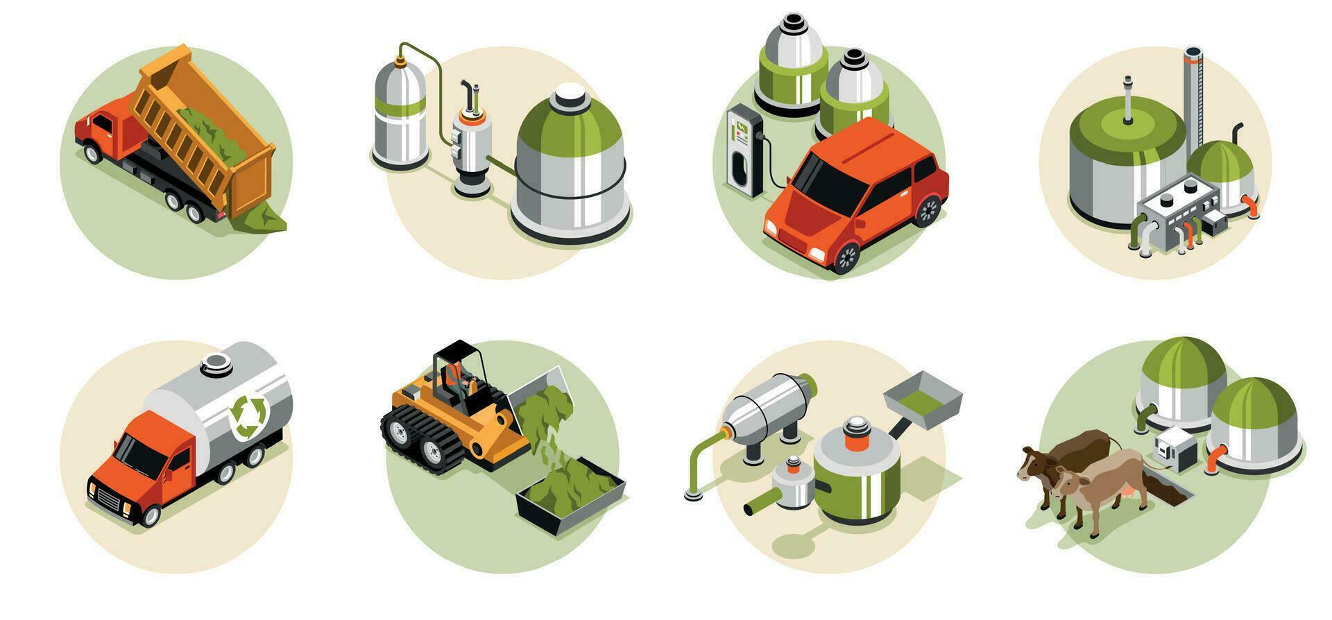 biogas isometrische ronde composities vector