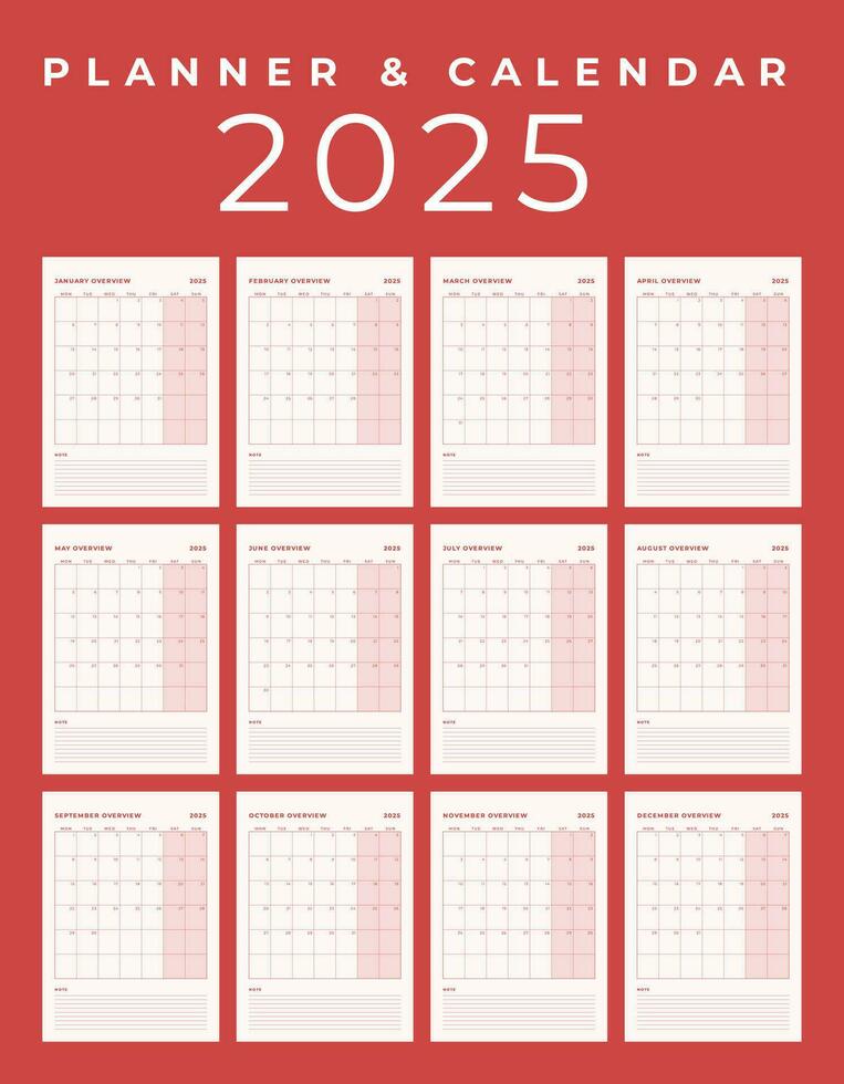 kalender 2025, minimaal tafel ontwerp, week begin zondag sjabloon. vector