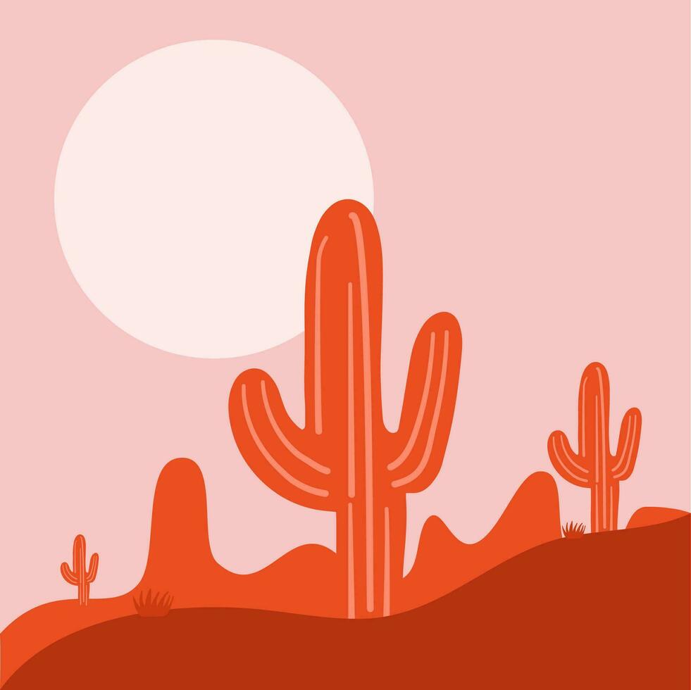 minimalistische natuurlijk abstract hedendaags esthetisch achtergrond landschap berg, cactus en zon. minimalistische kunst. vector illustratie