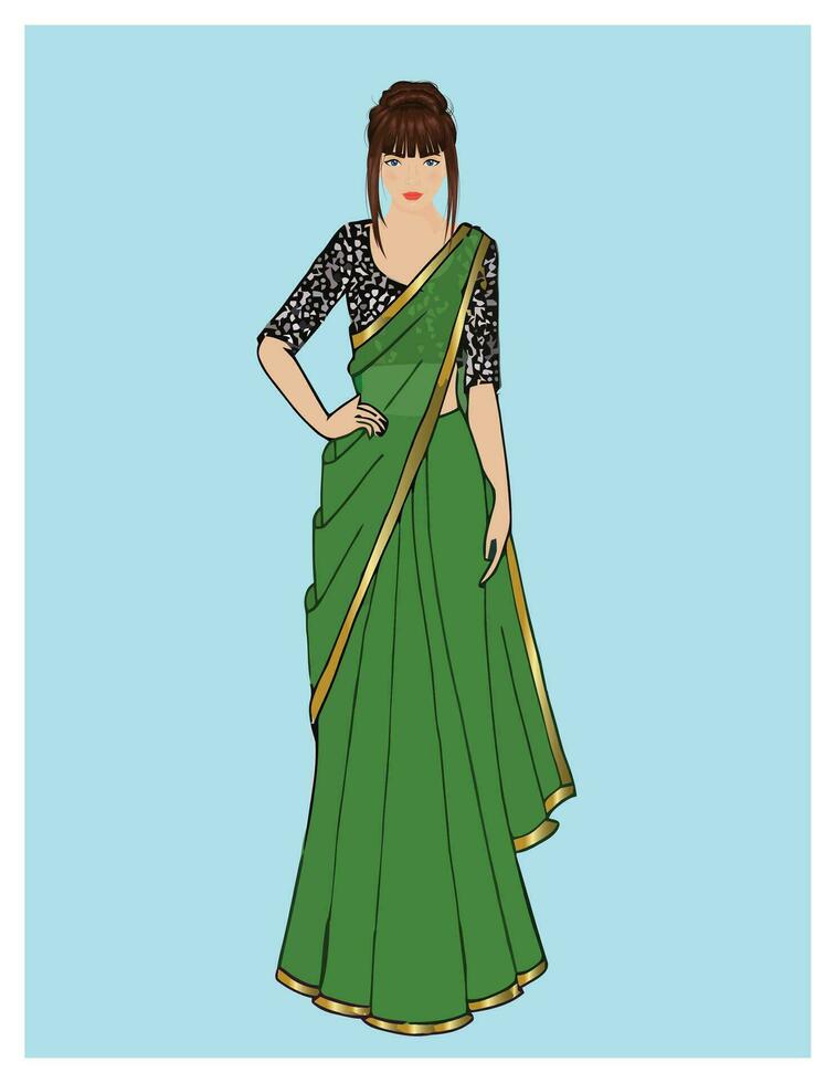 Indisch meisje vervelend traditioneel Indisch jurk sari vector
