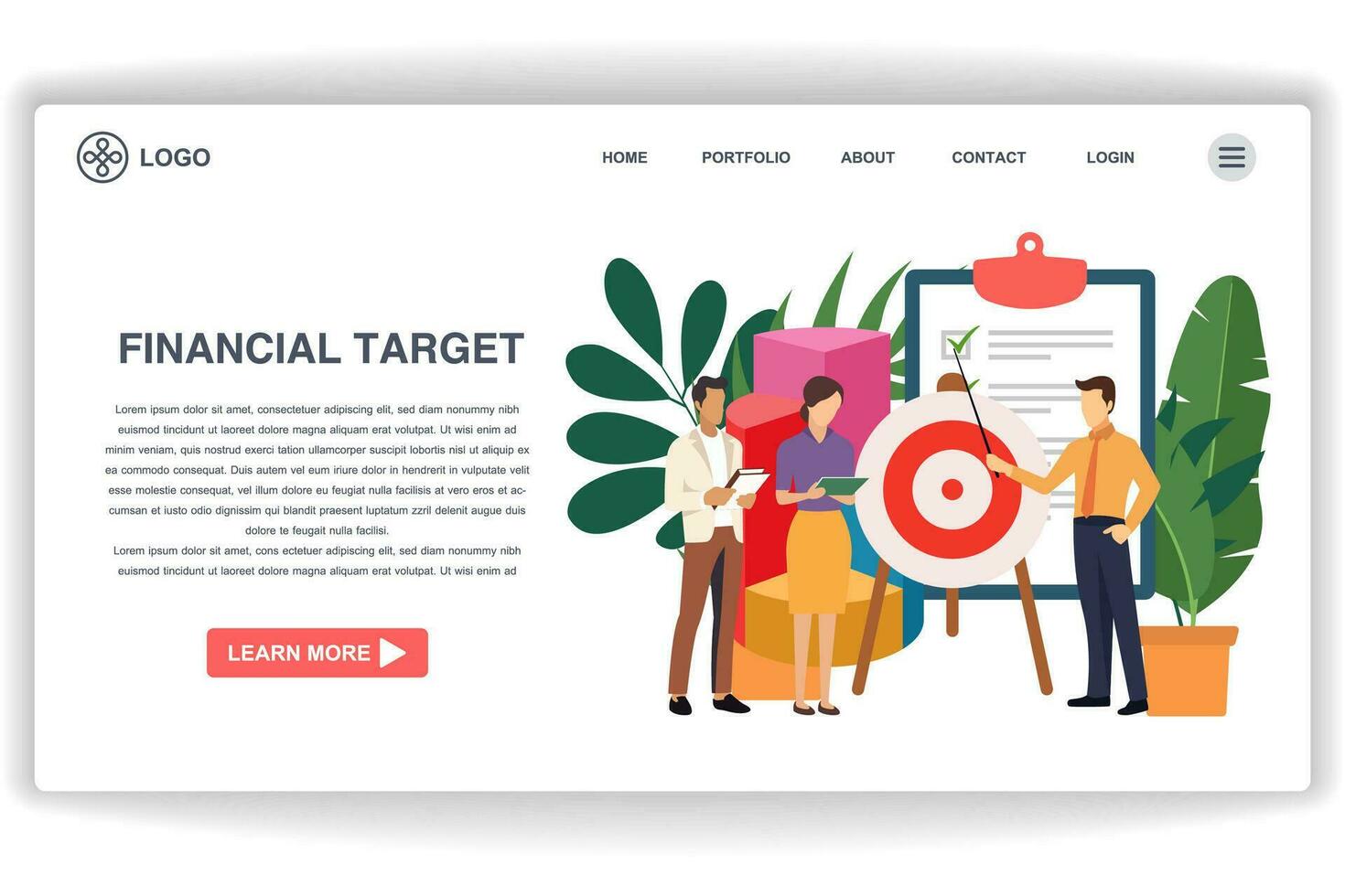 een Mens sets financieel doelen. website bladzijde financieel doelwit. modern vlak ontwerp concept van web bladzijde ontwerp voor website en mobiel website vector