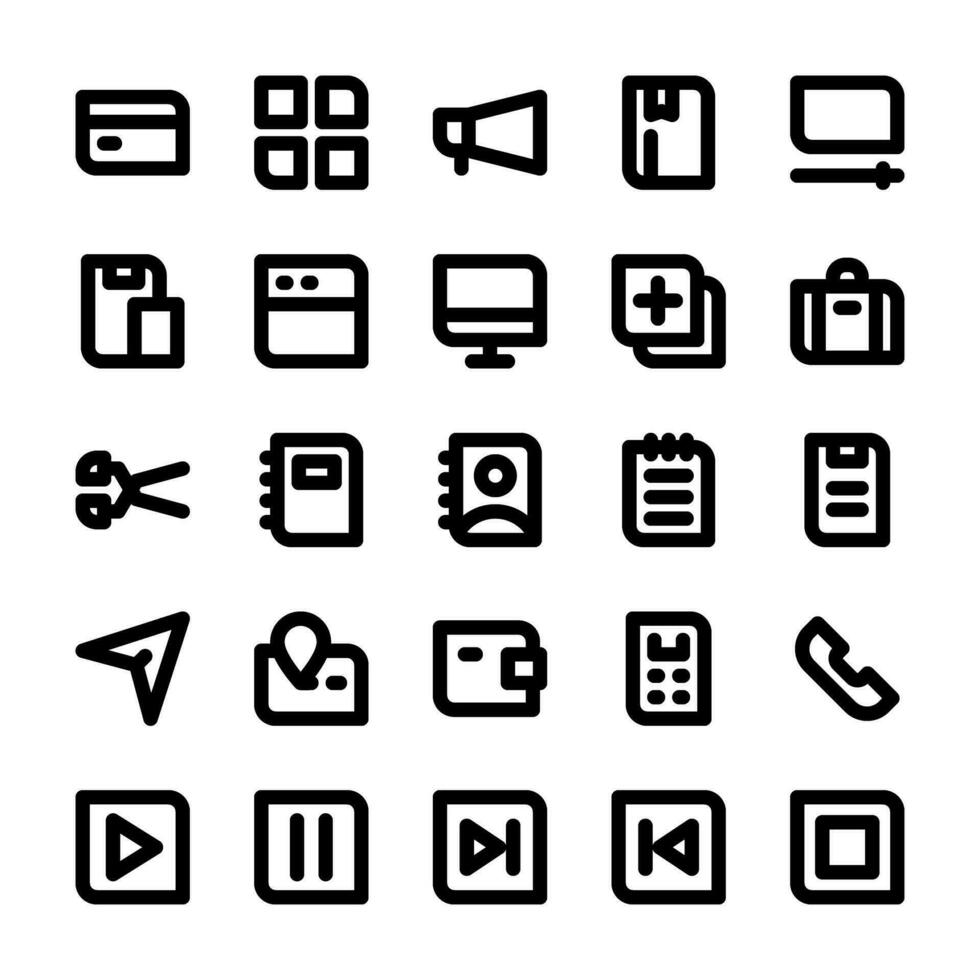 essentieel ui pictogrammen, in lijn stijl voor ieder doeleinden, inclusief bedrijf, toepassingen, web, muziek, multimedia, en anderen. vector