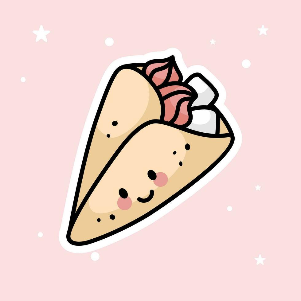 schattig kawaii pannenkoeken is geïsoleerd Aan een roze achtergrond vector