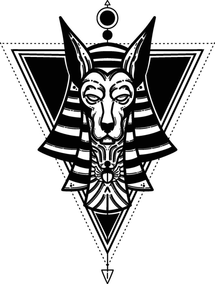 Anubis is de god van Egypte. hand- tekening zwart wit achtergrond vector