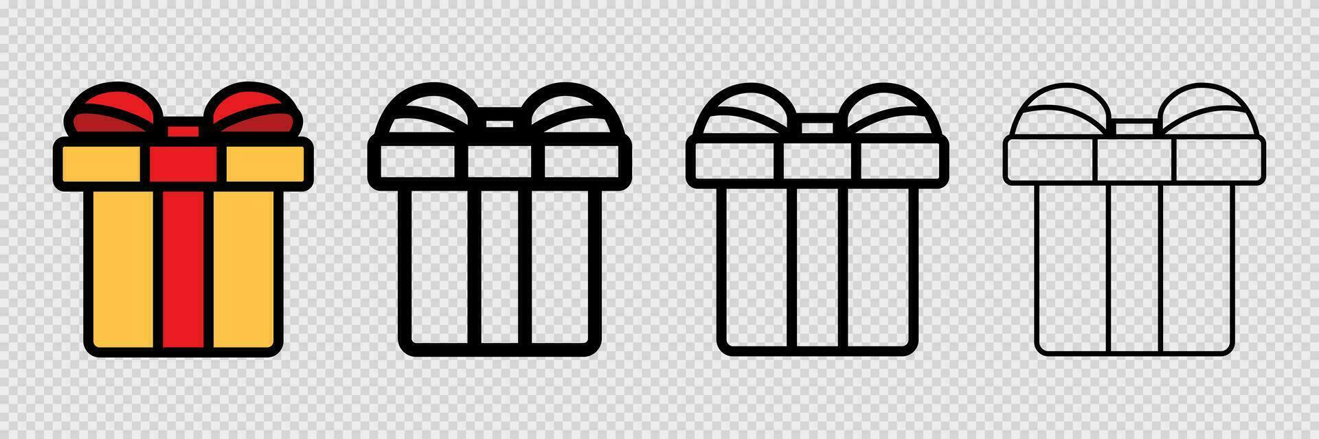 schets geschenk doos Aan transparant achtergrond. geïsoleerd geel tekenfilm Cadeau doos met rood lintje. gevulde en lineair Kerstmis karton. reeks van geschenk container. verrassing doos voor Geschenk. vector eps 10.