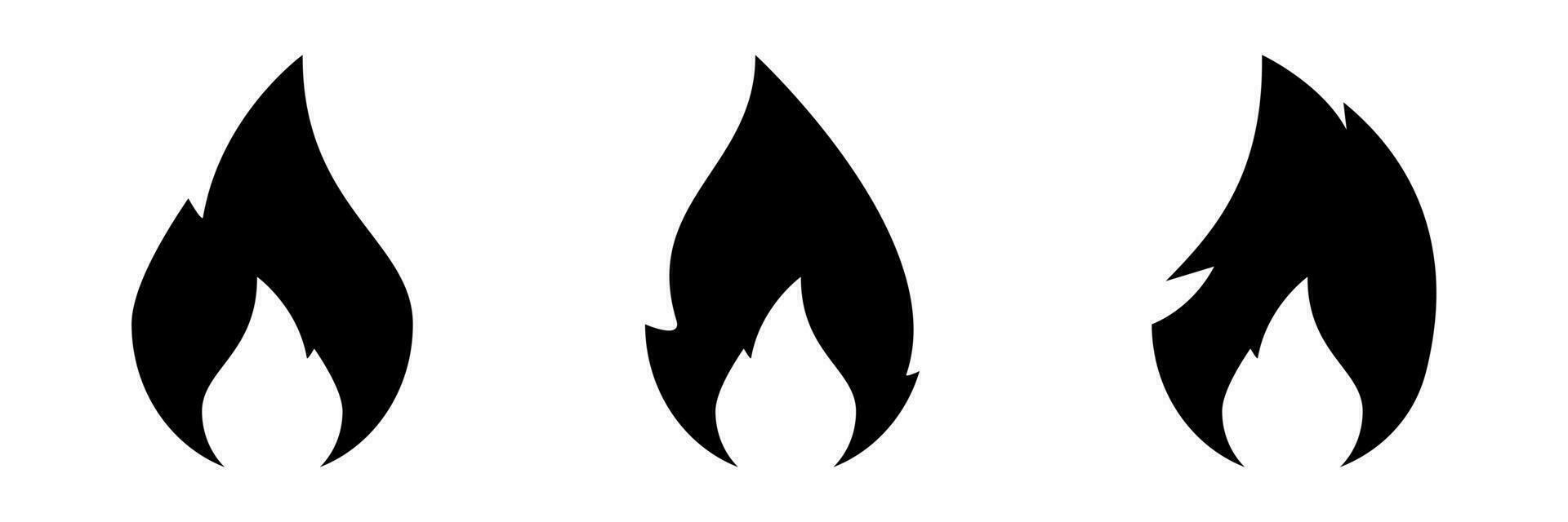 brand vlam pictogrammen set. kampvuur in zwart. brand vlam symbool. vector