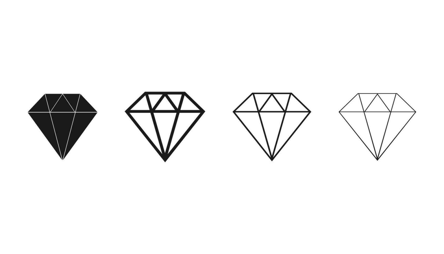 diamant sieraden pictogrammen. briljant edelsteen in schets zwart kleur. duur luxe edelsteen. geïsoleerd schat symbool. lineair reeks van stoutmoedig en dun diamant pictogrammen. vector eps 10.