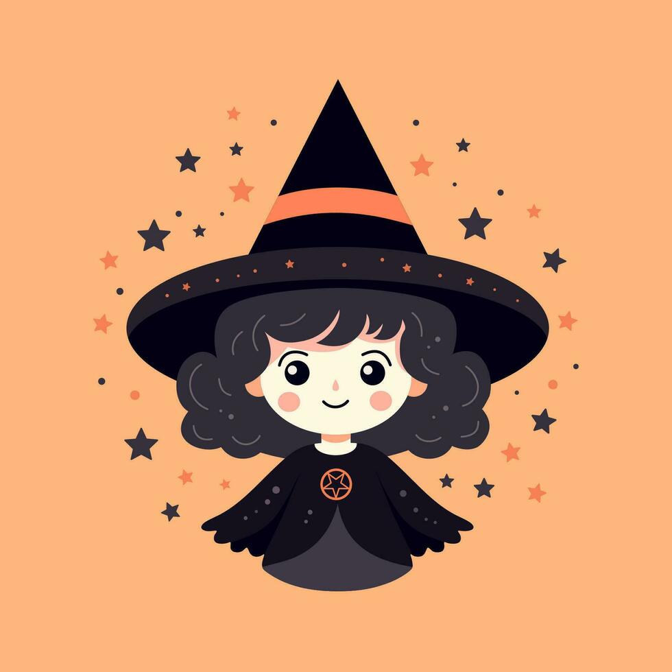 schattig weinig heks. halloween illustratie. tekenfilm vlak vector illustratie. heks tekenfilm karakter.