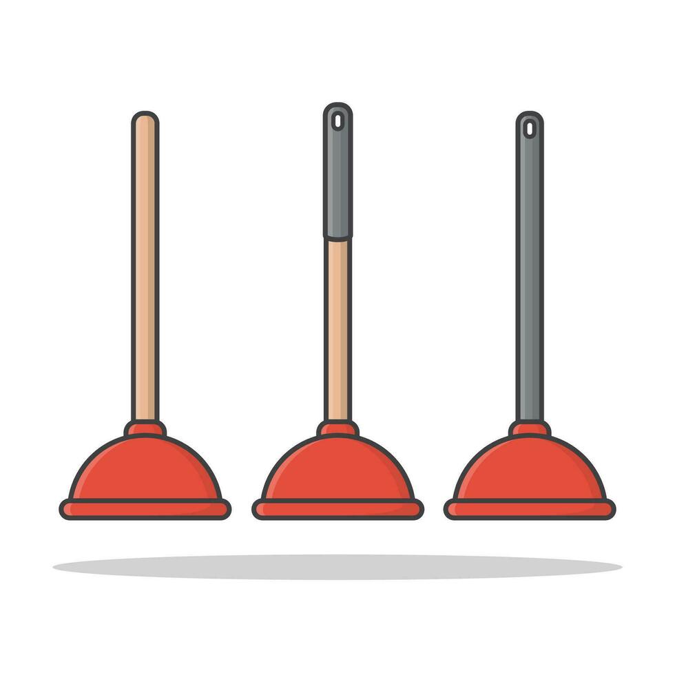 plunjer vector icoon illustratie. rubber plunjer voor schoonmaak toilet. rood toilet plunjer vlak icoon