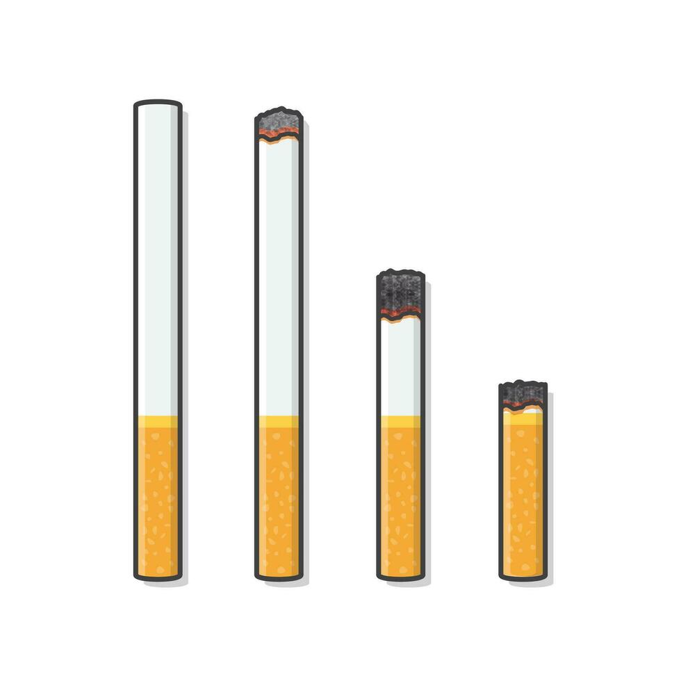 sigaretten gedurende verschillend stadia van brandwond vector icoon illustratie