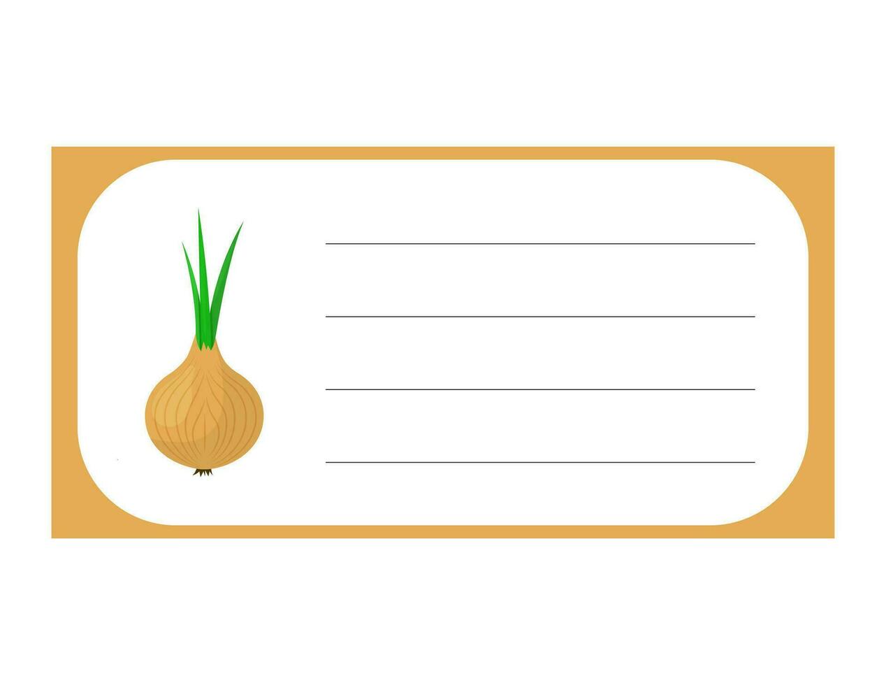 Notitie van schattig groente ui etiket illustratie. memo, papier. vector tekening. schrijven papier